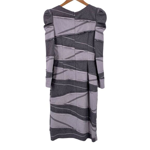Rena Lange Gray Wool Feather Flannel Avant Garde Sheath Dress Size 4 - Picture 6 of 8